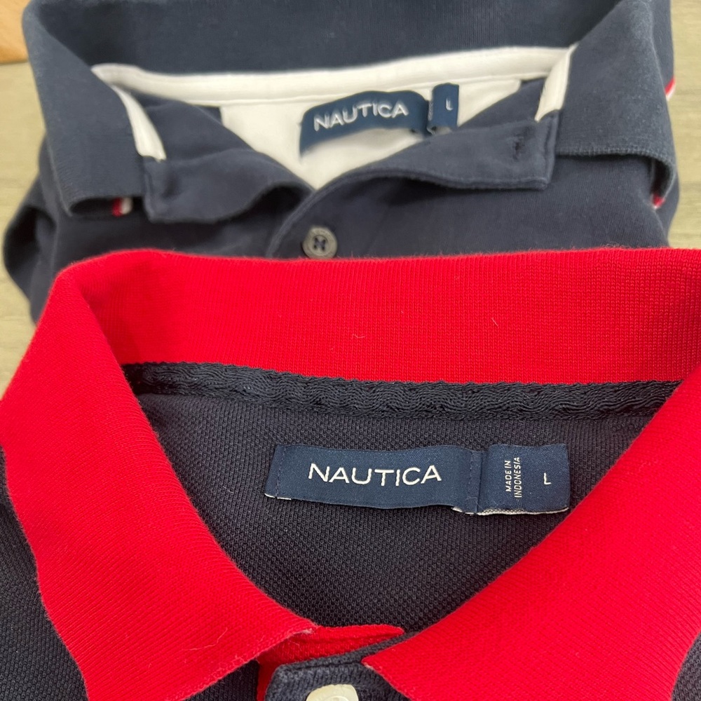 Nautical polo bundle. Two shirts short sleeve in good condition size large.
